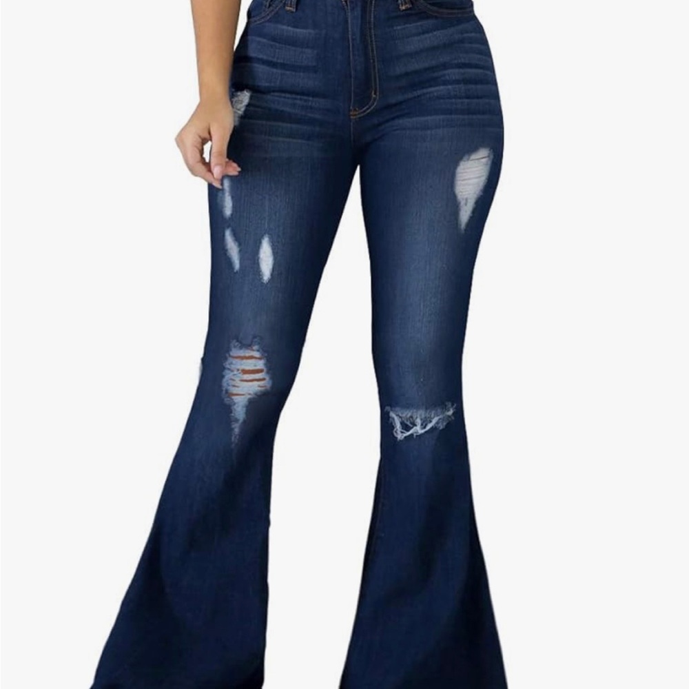 Ladies high waisted super wide leg jeans - Picture 1 of 8